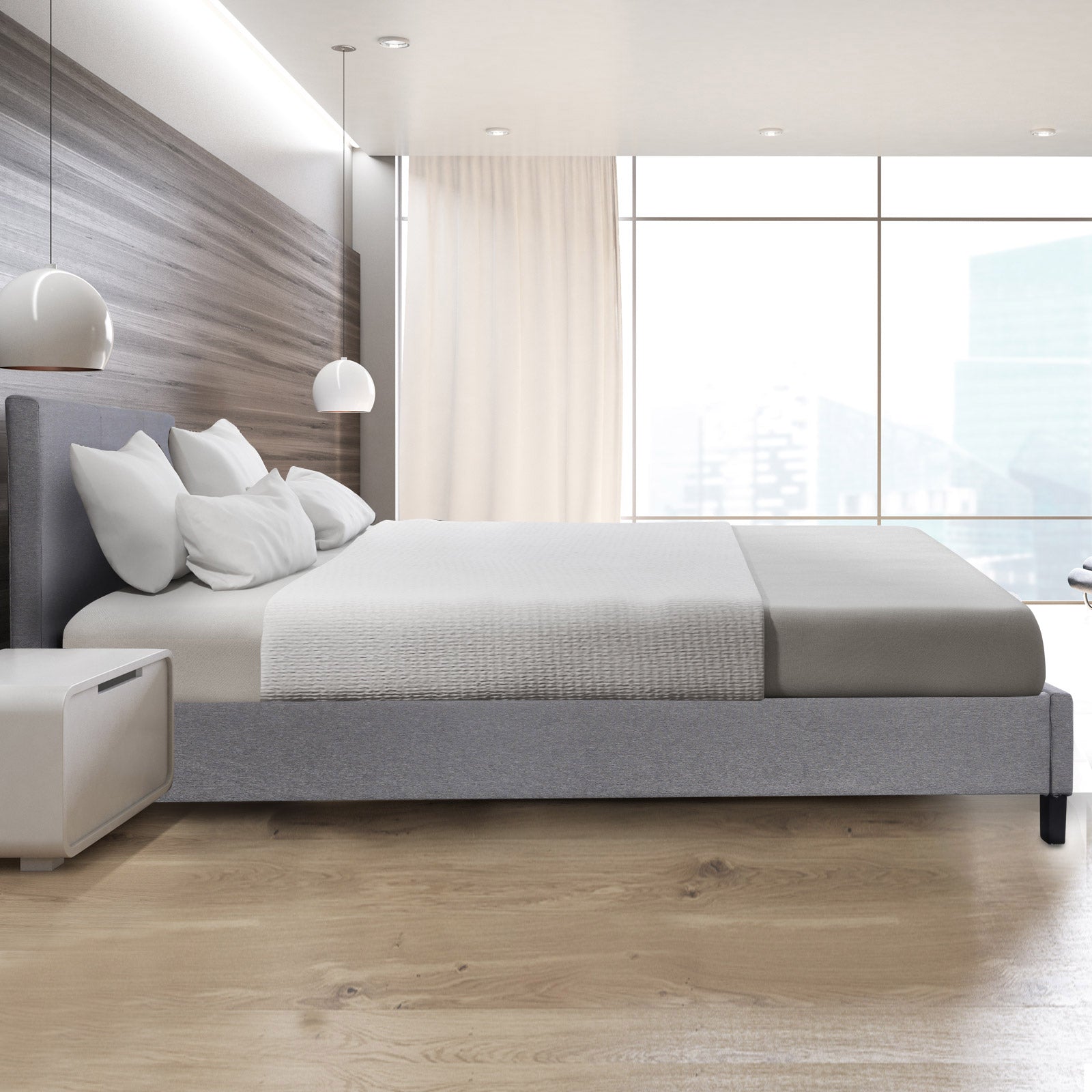 Milano Sienna Luxury Bed with Headboard (Model 2) - Grey No.28 - Single