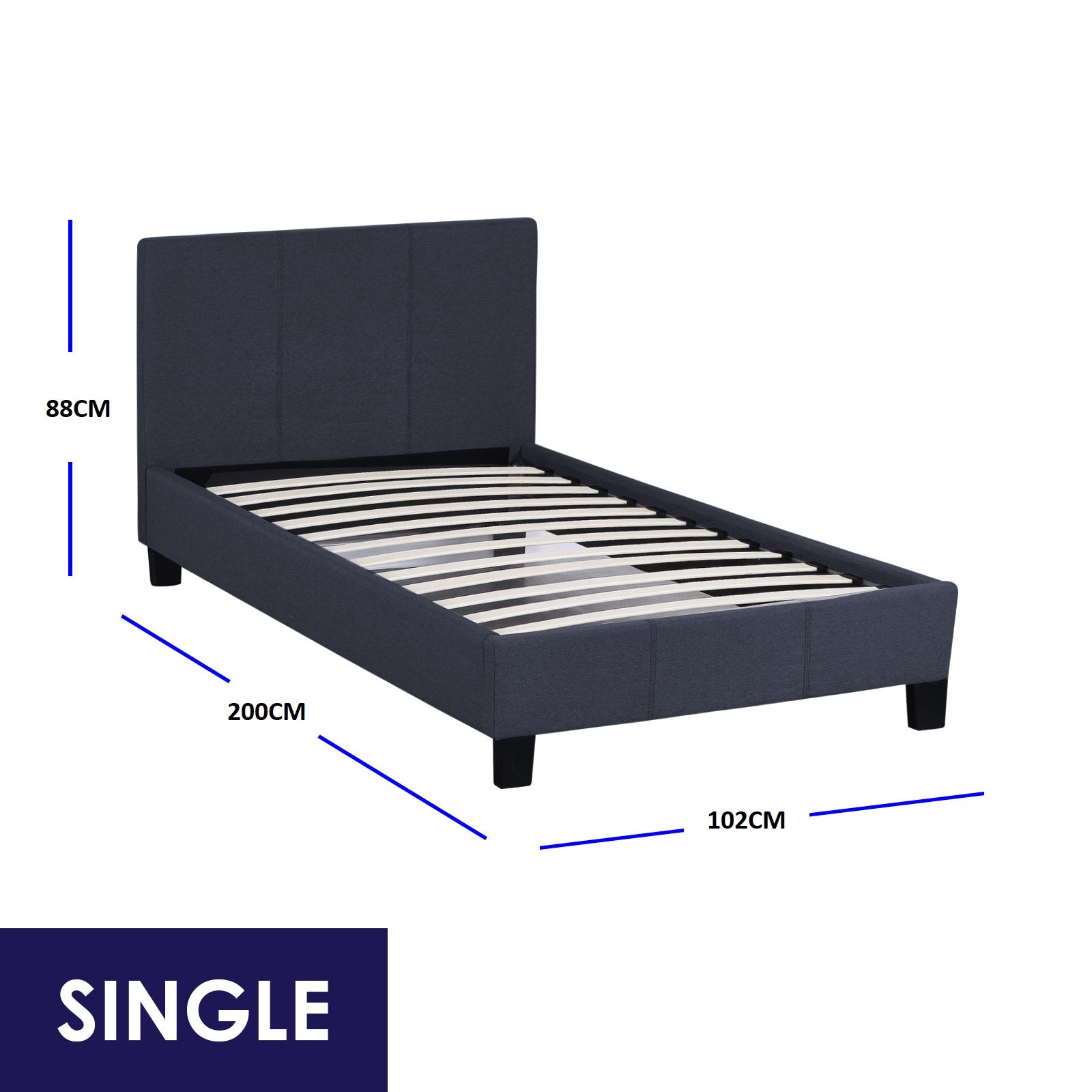 Milano Sienna Luxury Bed with Headboard (Model 2) - Charcoal No.35 - Single