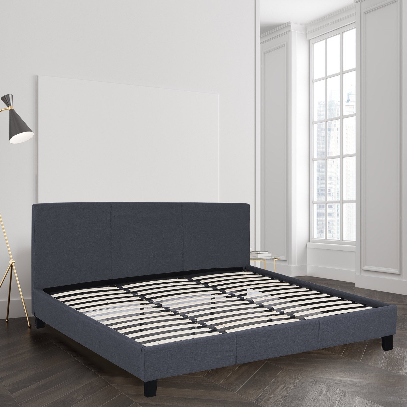 Milano Sienna Luxury Bed with Headboard (Model 2) - Charcoal No.35 - Double