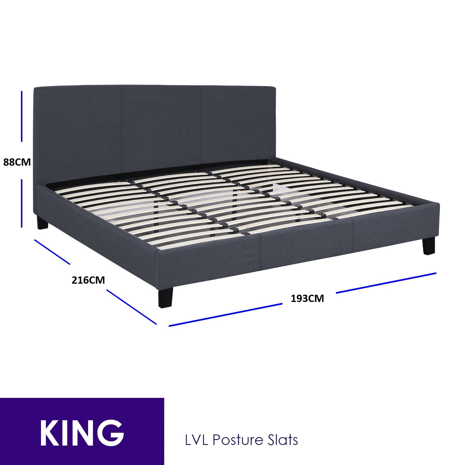 Milano Sienna Luxury Bed with Headboard (Model 2) - Charcoal No.35 - King
