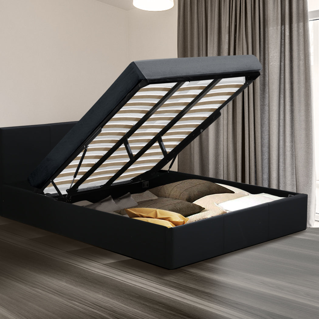 Levede Bed Frame Gas Lift Premium Leather Base Mattress Storage King Size Black