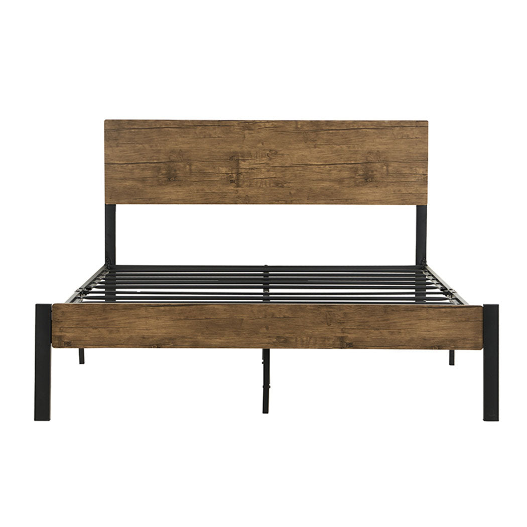 Levede Metal Bed Frame Queen Size Mattress Base Platform Wooden Headboard Brown