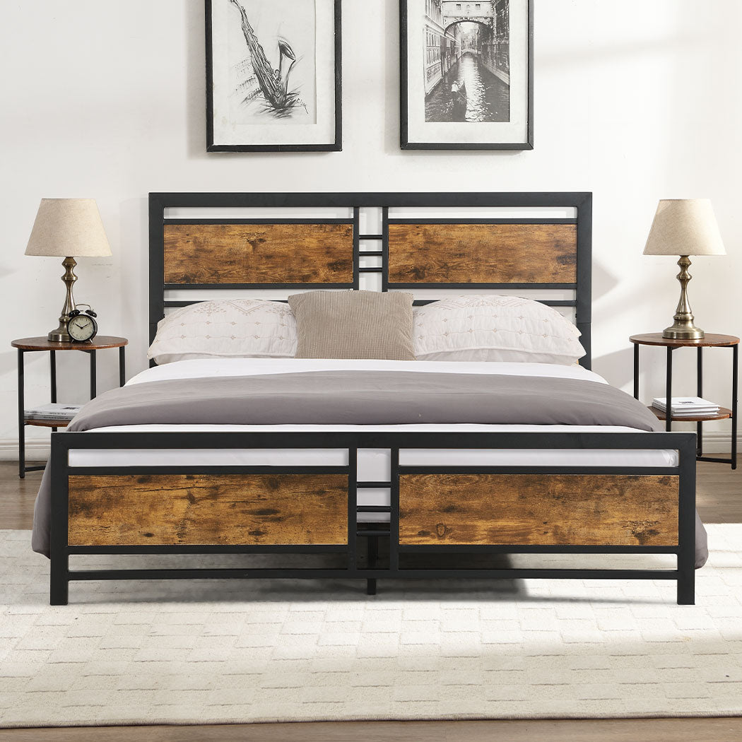 Levede Metal Bed Frame Queen Size Mattress Base Platform Wooden Headboard Black