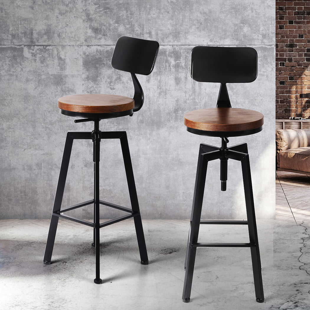 Levede Industrial Bar Stools Kitchen Stool Wooden Barstools Swivel Vintage Chair