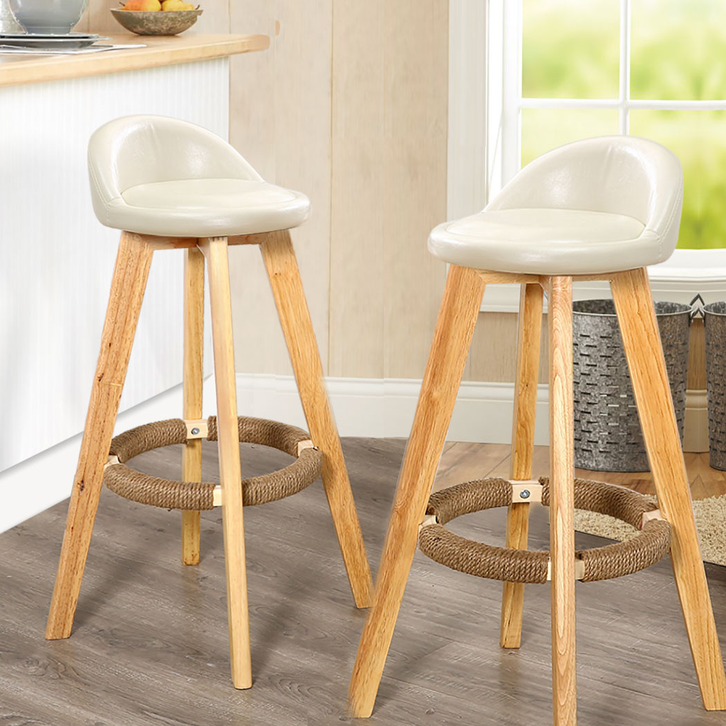 4x Levede Leather Swivel Bar Stool Kitchen Stool Dining Chair Barstools Cream