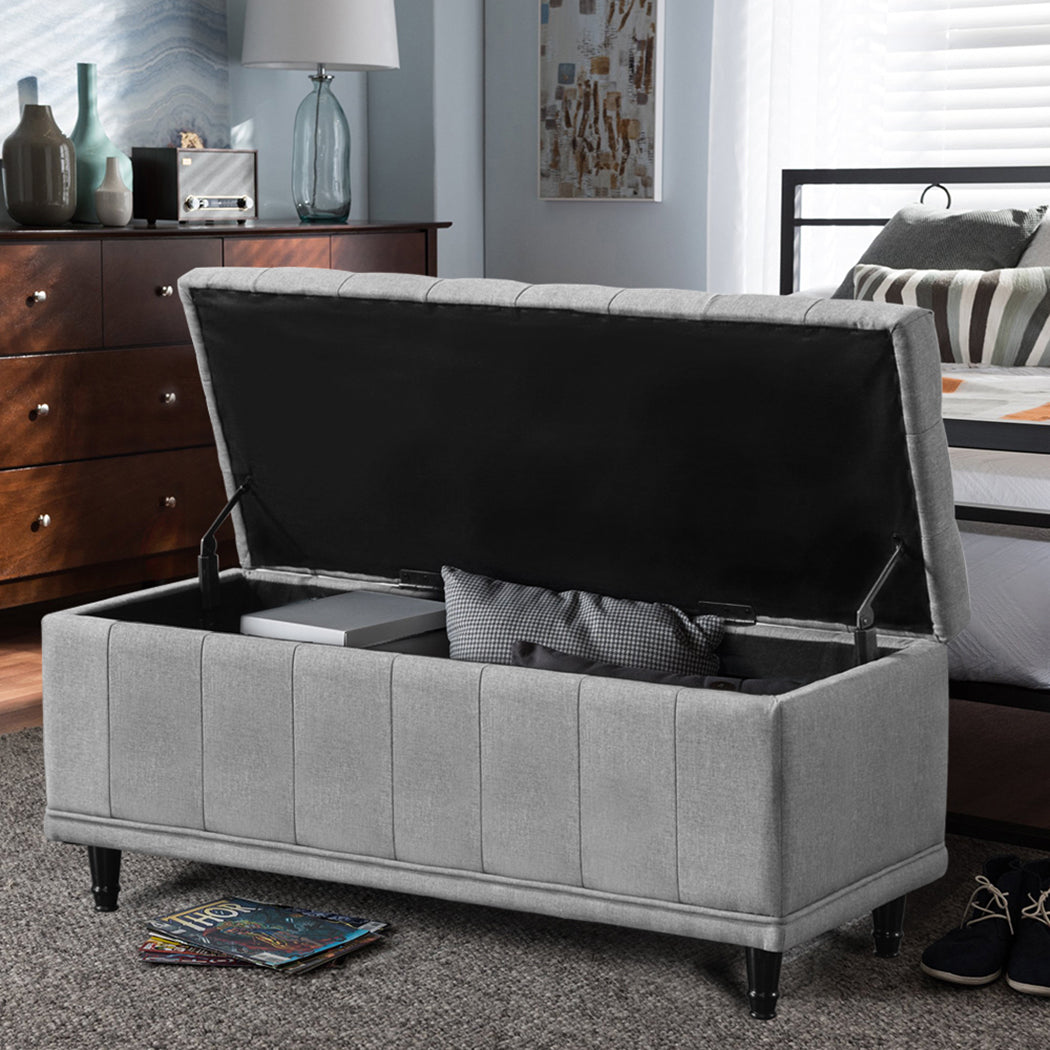 Levede Storage Ottoman Blanket Box Fabric Large Rest Chest Toy Foot Stool Grey
