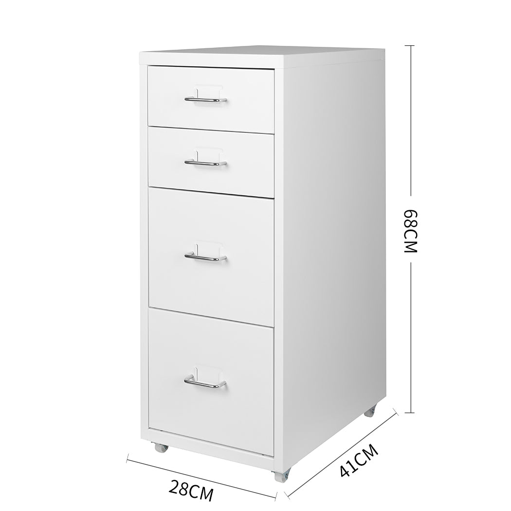 4 Tiers Steel Organizer Metal File Cabinet with Drawers Office Furniture White