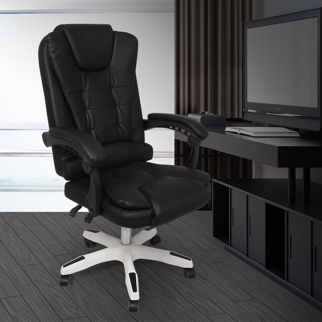 Gaming Chair Office Computer Seat Racing PU Leather Executive Racer Recliner Black without footrest