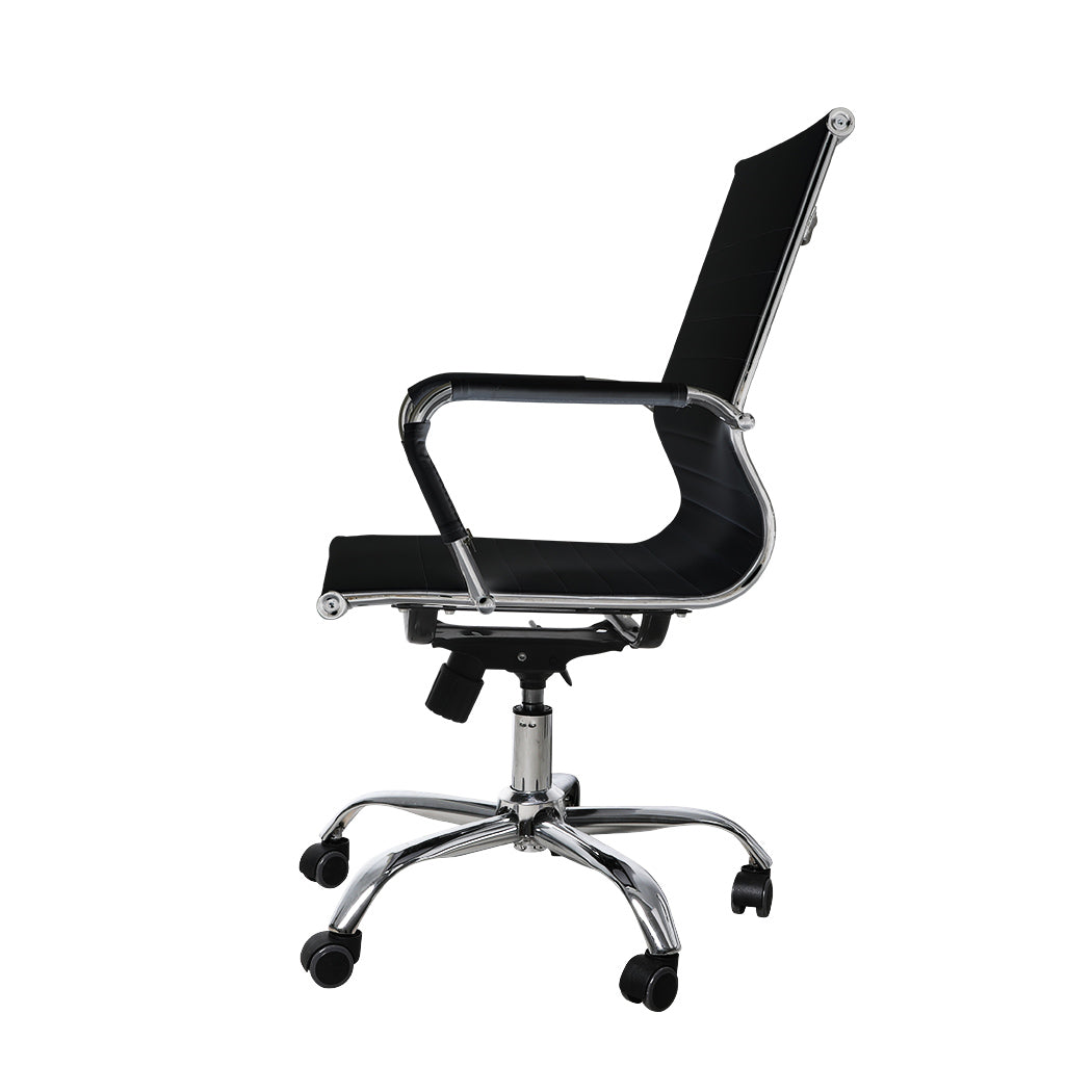 Office Chair Home Work Study Gaming Chairs PU Mat Seat Mid-Back Computer Black