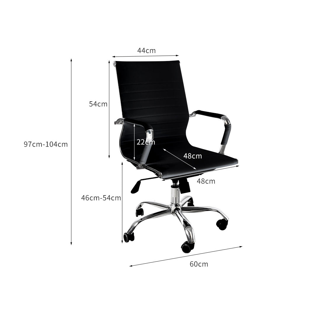 Office Chair Home Work Study Gaming Chairs PU Mat Seat Mid-Back Computer Black
