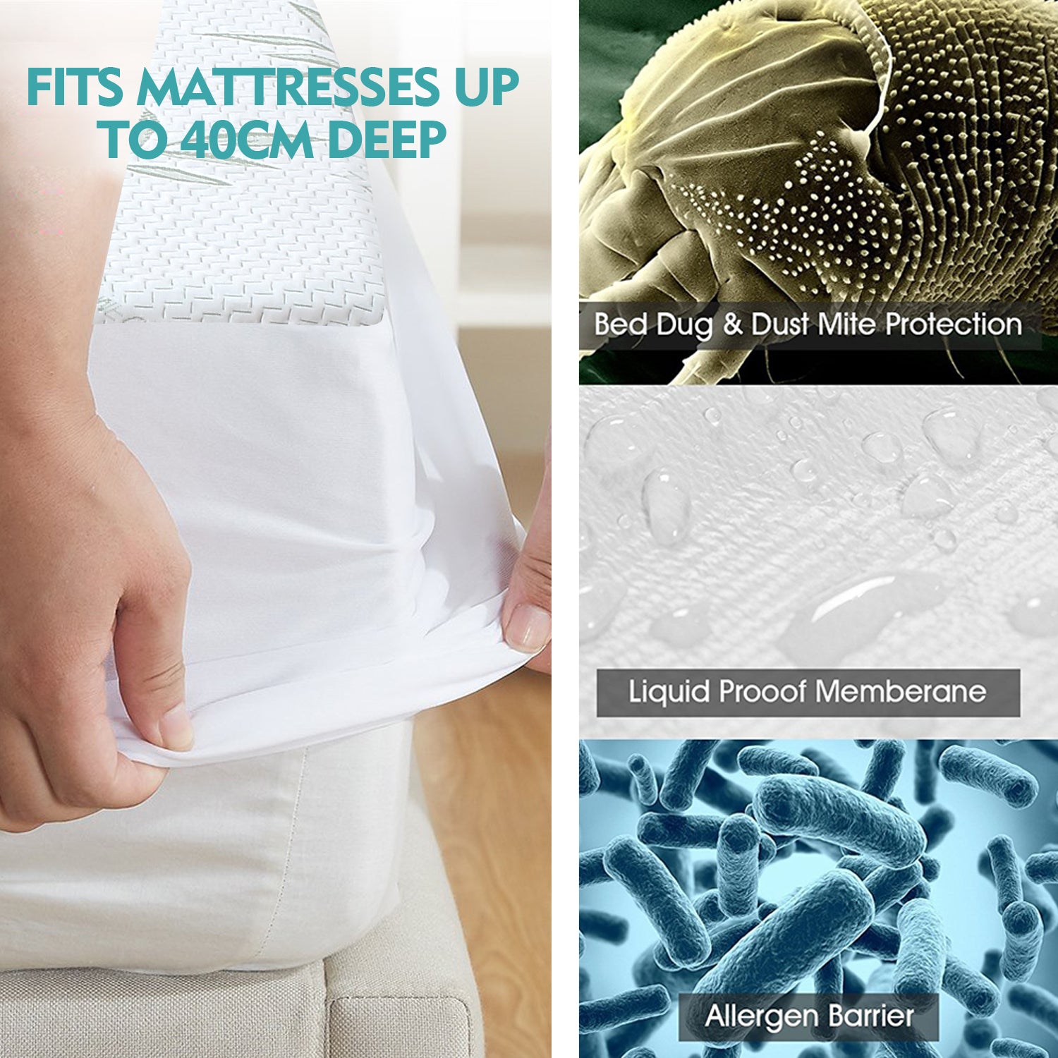 DreamZ Fitted Waterproof Mattress Protector with Bamboo Fibre Cover Queen Size