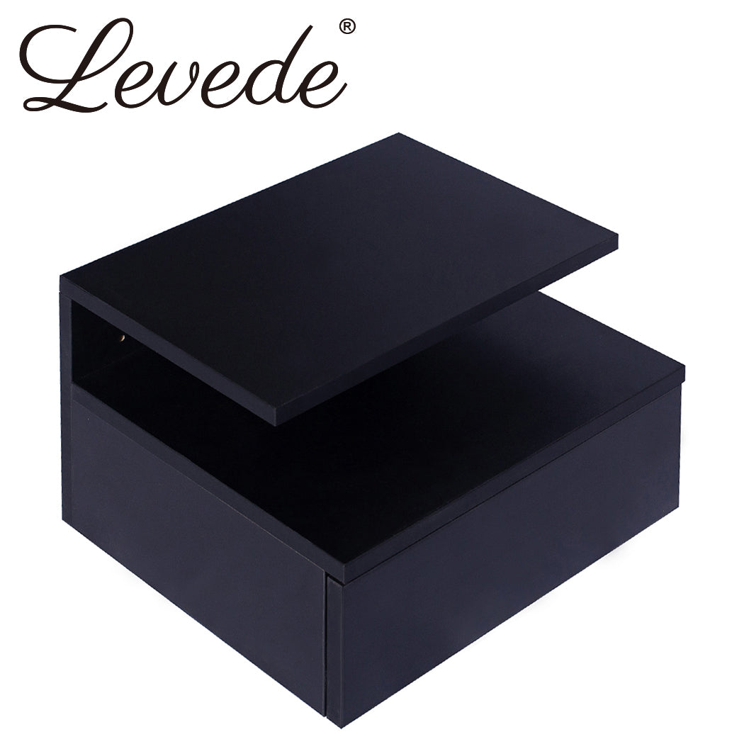 Levede Bedside Tables LED Side Table Storage Drawer Floating Nightstand Black X2