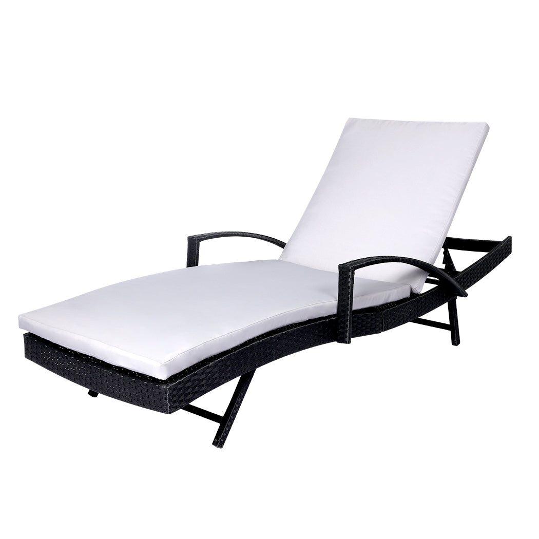 2PCS Levede Sun Lounger Wicker Lounge Outdoor Furniture Garden Patio Bed Cushion