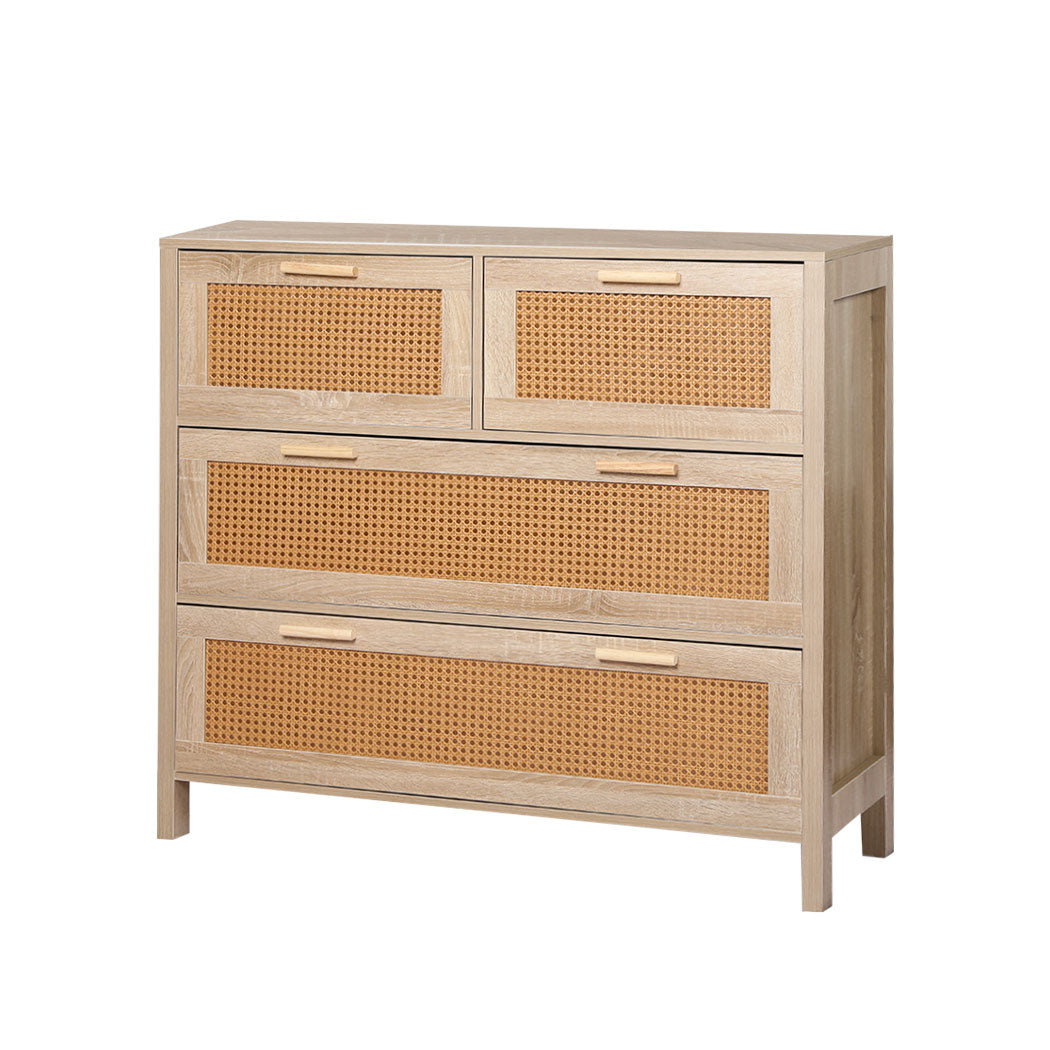 Levede Storage Cabinet Rattan Dresser Chest of Drawers Tallboy Wooden 4 Drawers