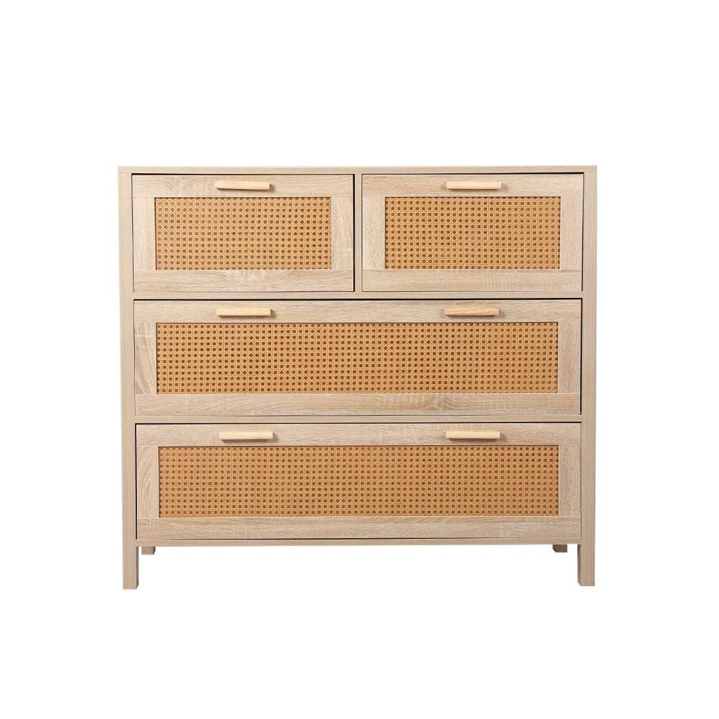Levede Storage Cabinet Rattan Dresser Chest of Drawers Tallboy Wooden 4 Drawers
