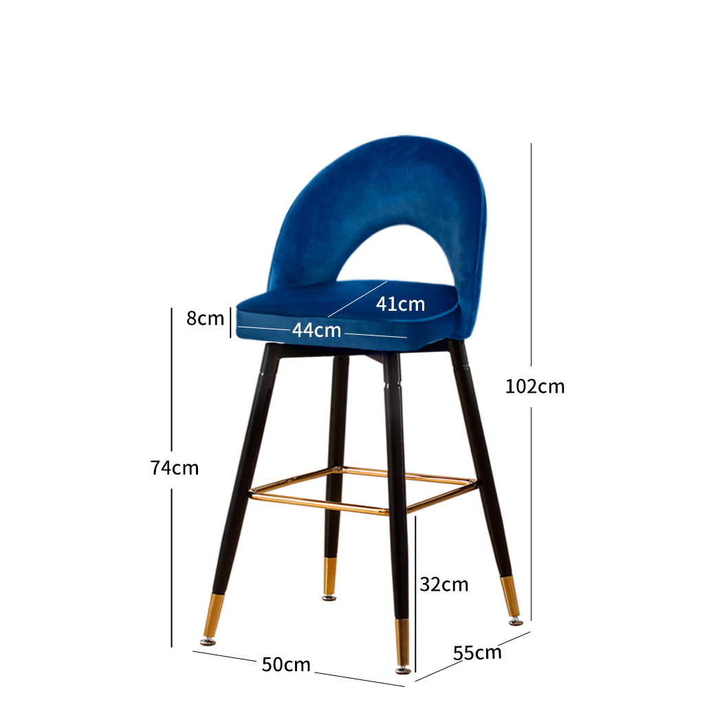Levede 2x Bar Stools Kitchen Stool Chairs Velvet Swivel Barstools Luxury Blue