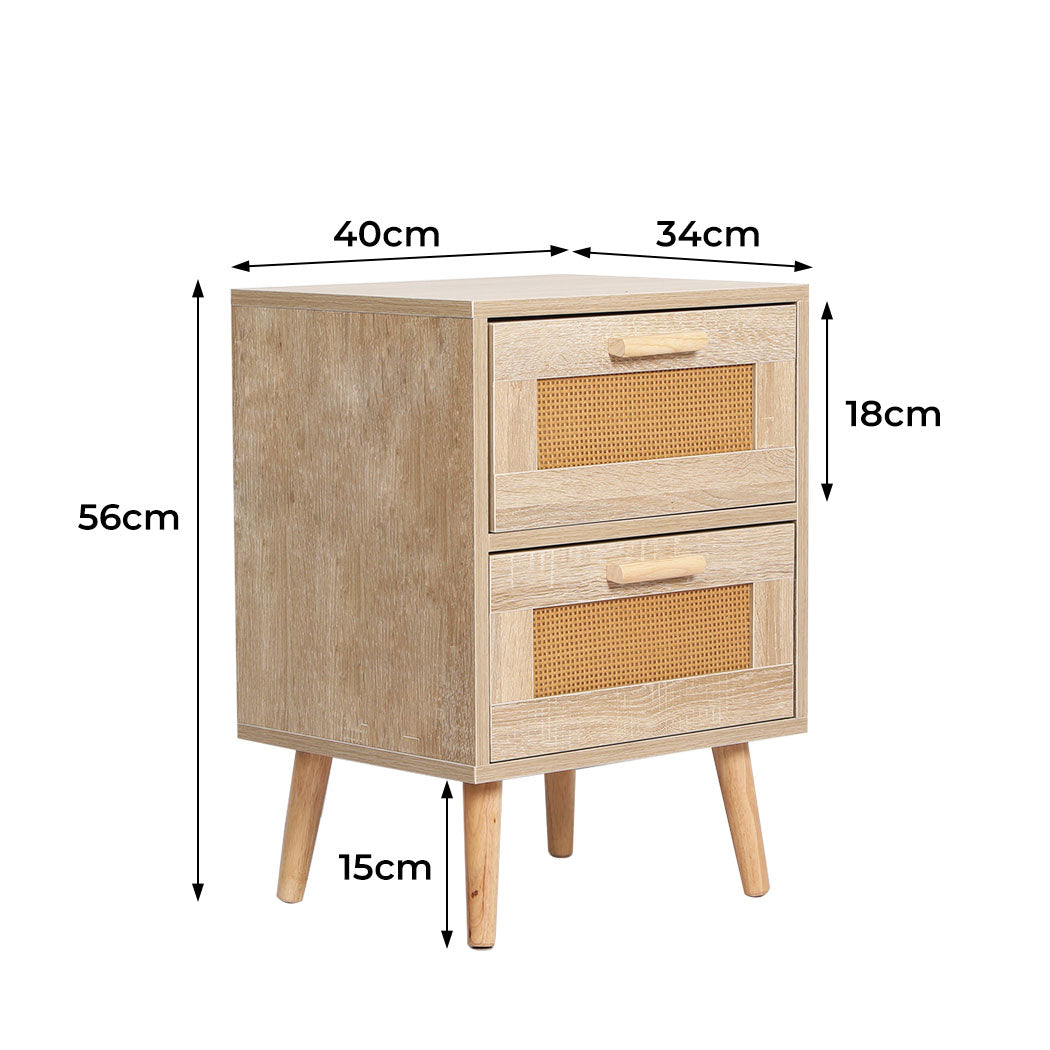 Levede Bedside Tables 2 Drawers Rattan Wood Nightstand Storage Cabinet Bedroom