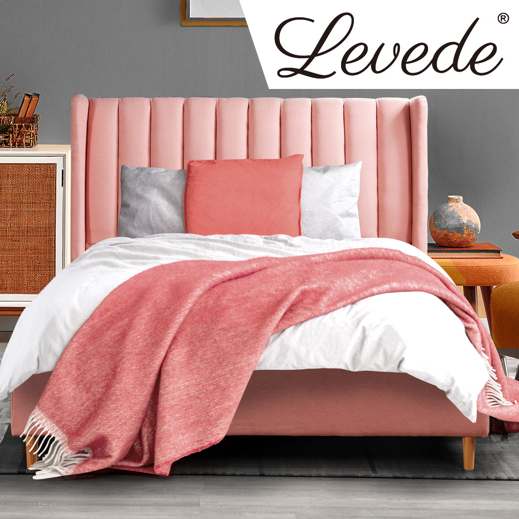Levede Bed Frame Velvet Base Bedhead Headboard Queen Size Wooden Platform Pink
