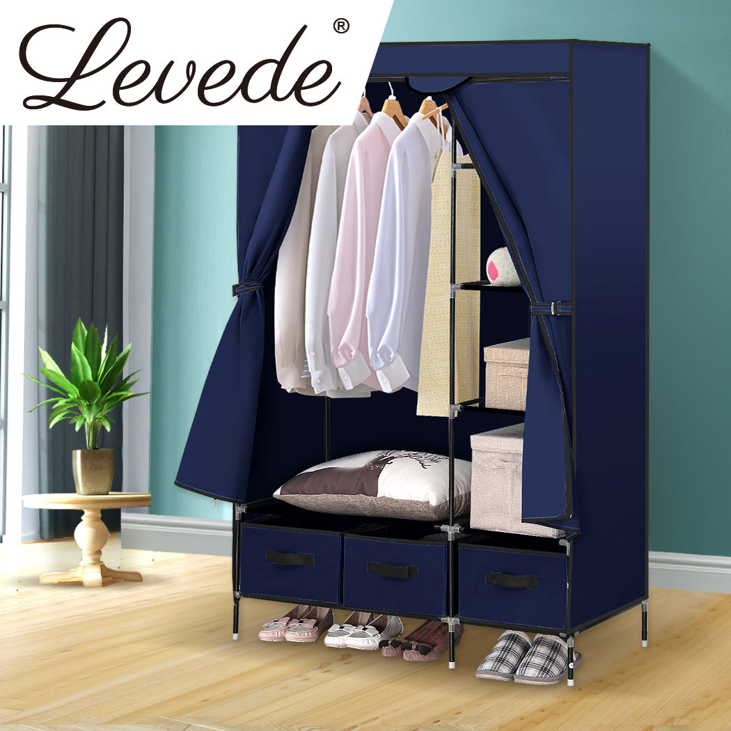 Levede Portable Wardrobe Organiser Clothes Closet Storage Cabinet Navy Blue