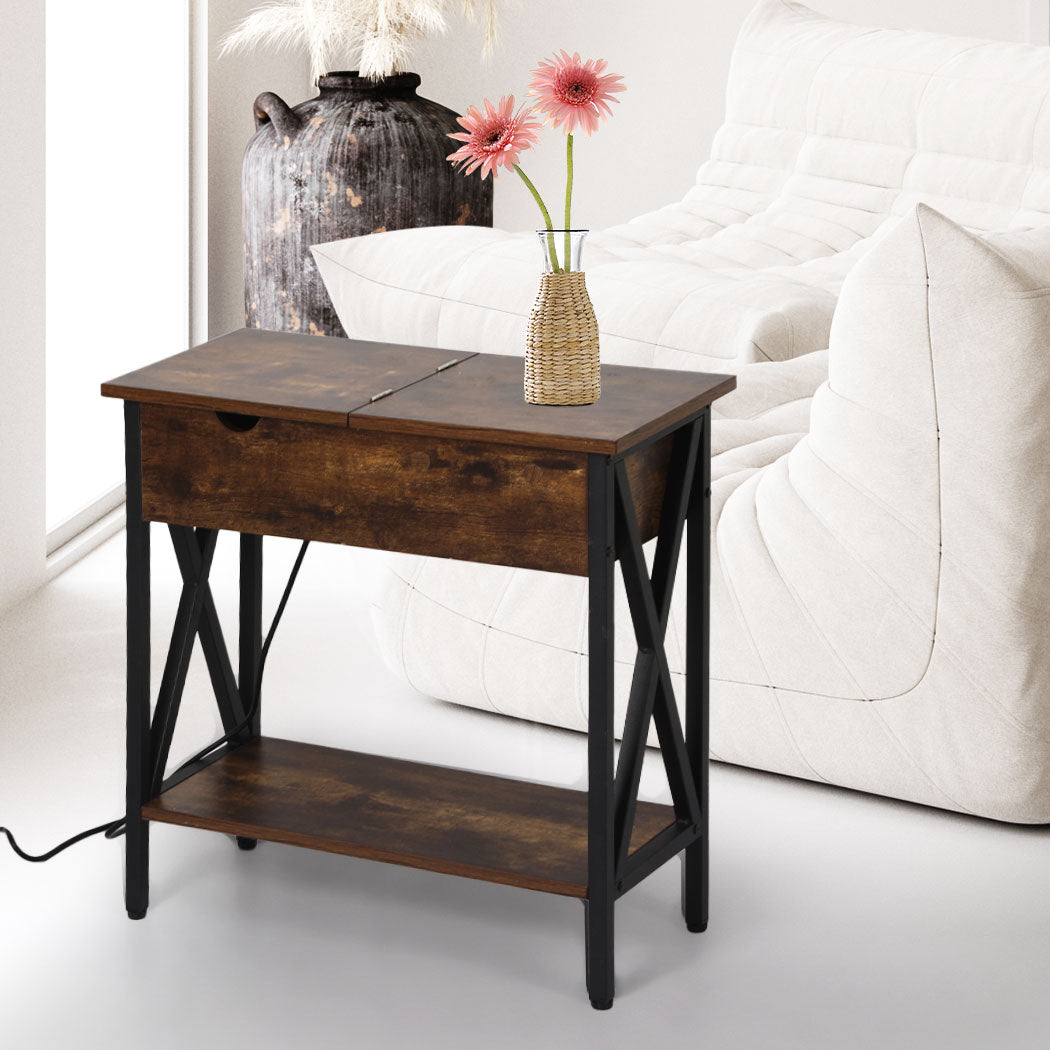 Levede Side End Table Bedside Tables Wood Nightstand Storage Cabinet USB Charge