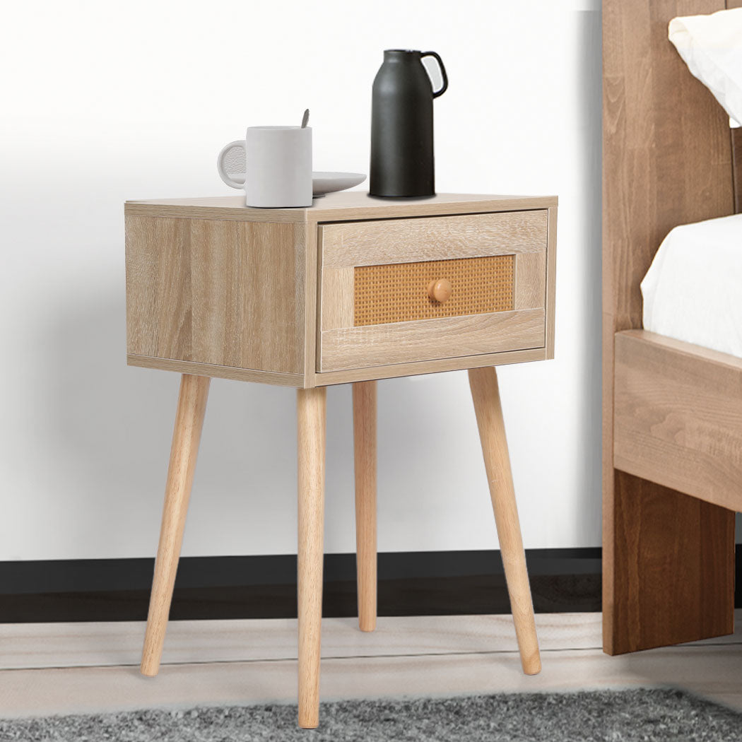 Levede Bedside Tables Rattan Wood Drawers Nightstand Storage Cabinet Bedroom